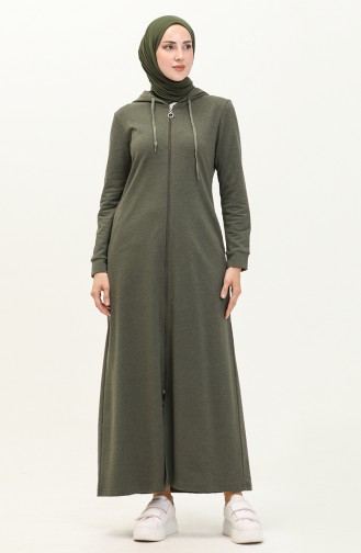 Hooded Sports Abaya with Pocket 3011-02 Khaki 3011-02