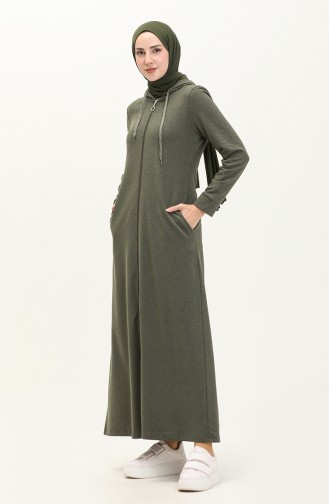 Hooded Sports Abaya with Pocket 3011-02 Khaki 3011-02