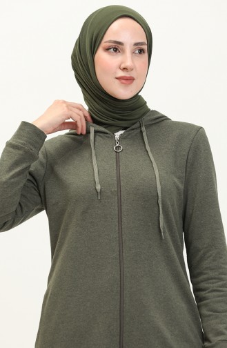 Hooded Sports Abaya with Pocket 3011-02 Khaki 3011-02