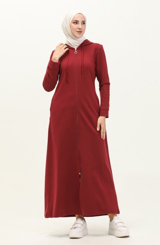 Hooded Pocketed Sports Abaya 3011-06 Claret Red 3011-06