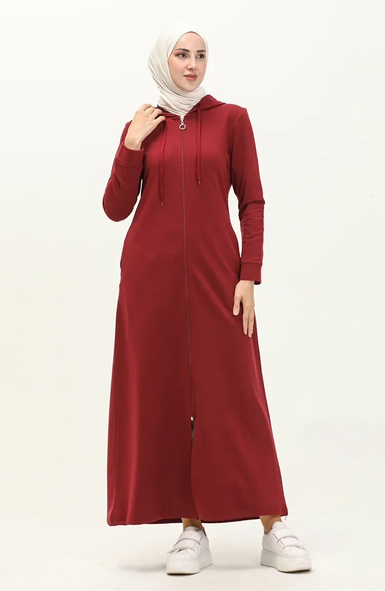 Kapüşonlu Cepli Spor Ferace 3011-06 Bordo