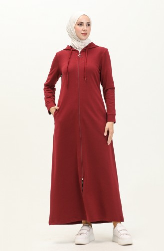 Hooded Pocketed Sports Abaya 3011-06 Claret Red 3011-06