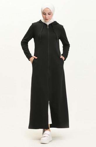 Hooded Pocketed Sports Abaya 3011-07 Black 3011-07