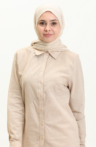 Çizgili Gömlek 60300-01 Bej