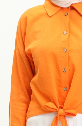 Belden Bağlamalı Keten Gömlek 61018-06 Oranj