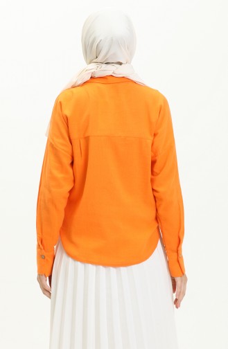 Belden Bağlamalı Keten Gömlek 61018-06 Oranj