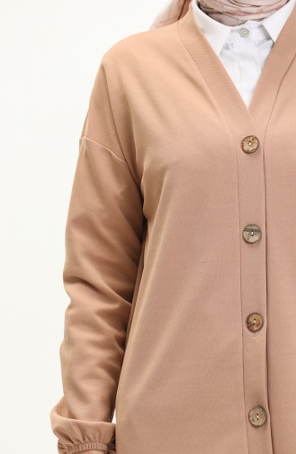 Önü Düğmeli Diz Altı Tunik Hırka 4058-03 Vizon