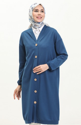 Knielange Tunika-Strickjacke mit Frontknöpfen 4058-04 İndigo 4058-04