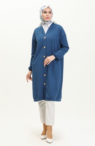 Knielange Tunika-Strickjacke mit Frontknöpfen 4058-04 İndigo 4058-04