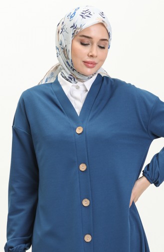 Knielange Tunika-Strickjacke mit Frontknöpfen 4058-04 İndigo 4058-04