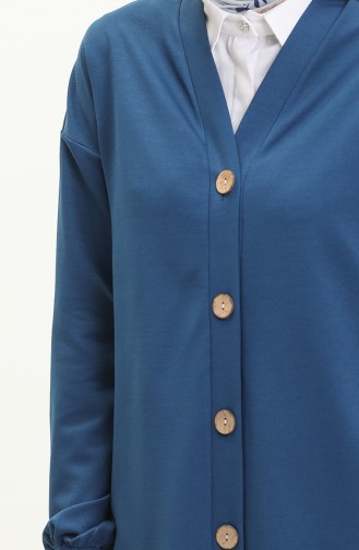 Knielange Tunika-Strickjacke mit Frontknöpfen 4058-04 İndigo 4058-04