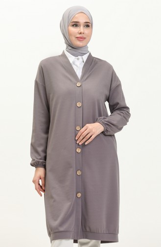 Knielange Tunika-Strickjacke mit Frontknöpfen 4058-05 Grau 4058-05