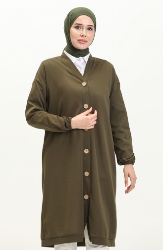 Knielange Tunika-Strickjacke mit Frontknöpfen 4058-07 Khaki 4058-07