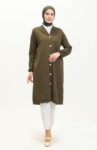 Knielange Tunika-Strickjacke mit Frontknöpfen 4058-07 Khaki 4058-07