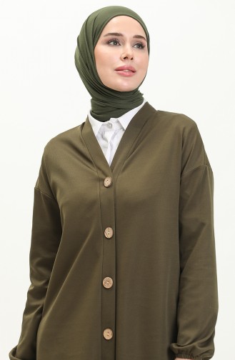 Knielange Tunika-Strickjacke mit Frontknöpfen 4058-07 Khaki 4058-07