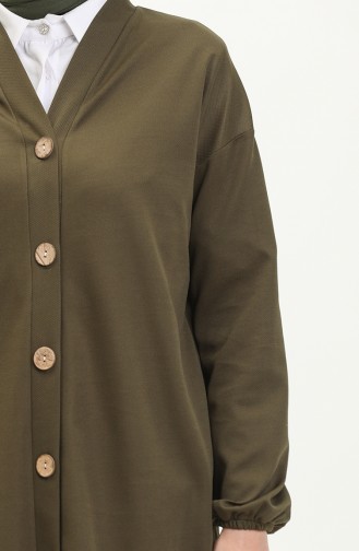 Knielange Tunika-Strickjacke mit Frontknöpfen 4058-07 Khaki 4058-07