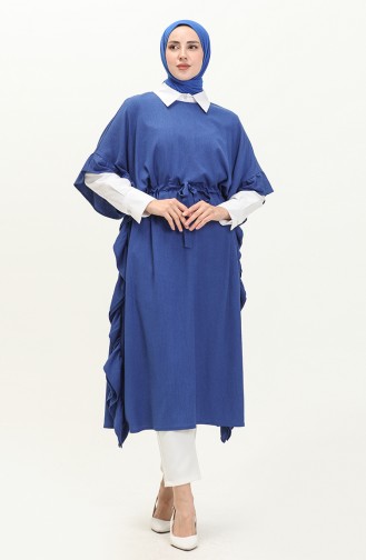 Bürümcük Volanlı Kimono 3996-05 Mavi
