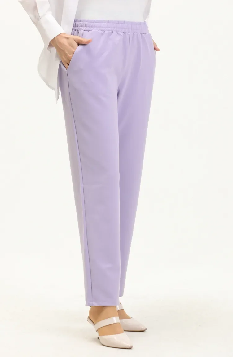 Cepli Düz Paça Pantolon 1007-02 Lila