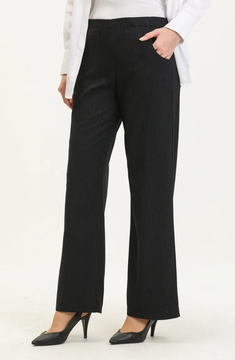 Pantalon Large A Rayure 1009-01 Bleu Marine 101009-01