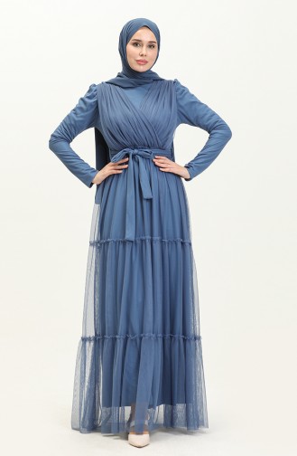 Plissiertes Tüll-Abendkleid 5562-01 Indigo 5562-01