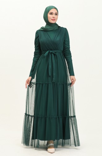 Plissiertes Tüll-Abendkleid 5562-02 Smaragdgrün 5562-02