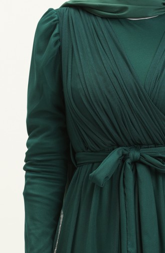 فستان سهرة مطوي 5562-02 أخضر زمردي 5562-02