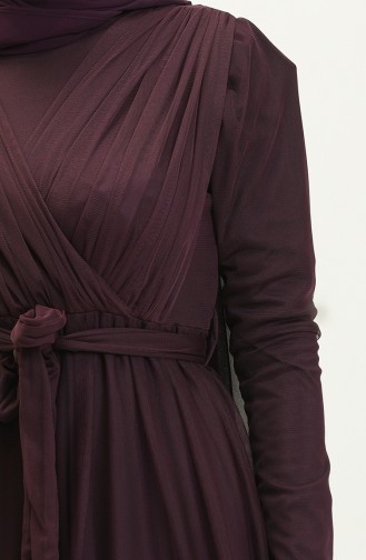 Pleated Tulle Evening Dress 5562-03 Purple 5562-03