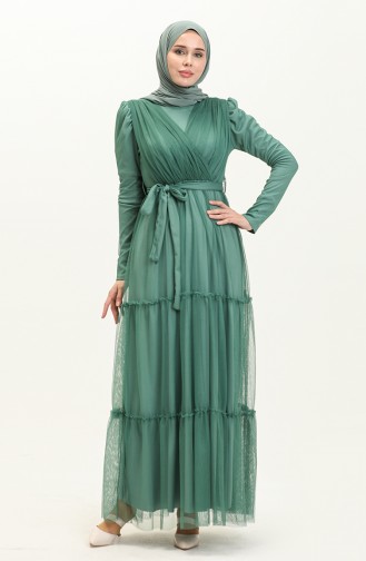 Pleated Tulle Evening Dress 5562-04 Green 5562-04