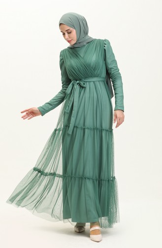 Pleated Tulle Evening Dress 5562-04 Green 5562-04
