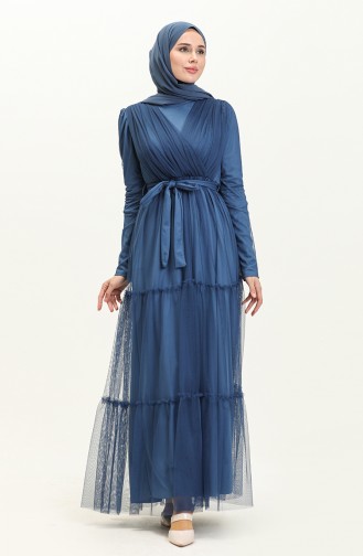 Plissiertes Tüll-Abendkleid 5562-05 Marineblau 5562-05