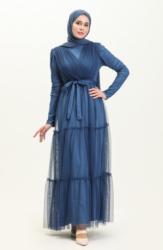 Plissiertes Tüll-Abendkleid 5562-05 Marineblau 5562-05