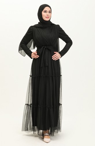 Plissiertes Tüll-Abendkleid 5562-06 Schwarz 5562-06