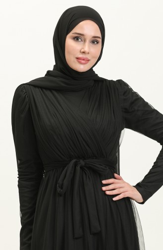فستان سهرة مطوي 5562-06 أسود 5562-06