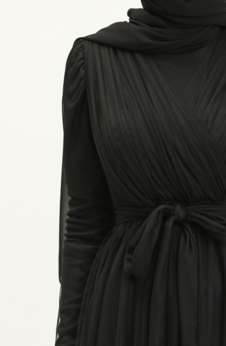 Pleated Tulle Evening Dress 5562-06 Black 5562-06