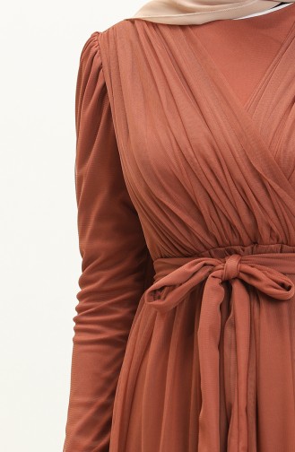 Plissiertes Tüll-Abendkleid 5562-07 Braun 5562-07