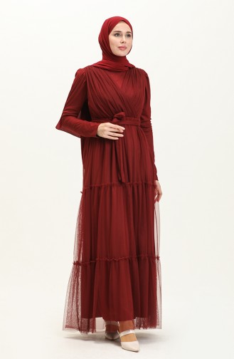 فستان سهرة مطوي 5562-08 أحمر غامق 5562-08