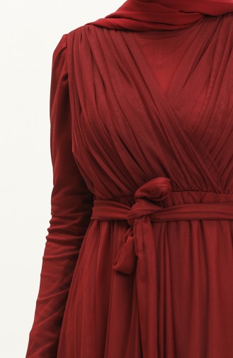 فستان سهرة مطوي 5562-08 أحمر غامق 5562-08