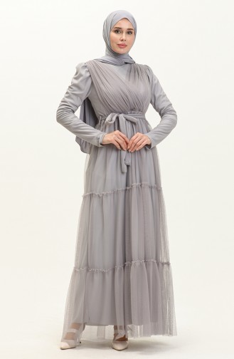 Plissiertes Tüll-Abendkleid 5562-09 Grau 5562-09