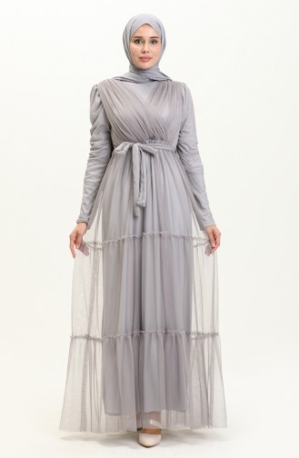 Plissiertes Tüll-Abendkleid 5562-09 Grau 5562-09