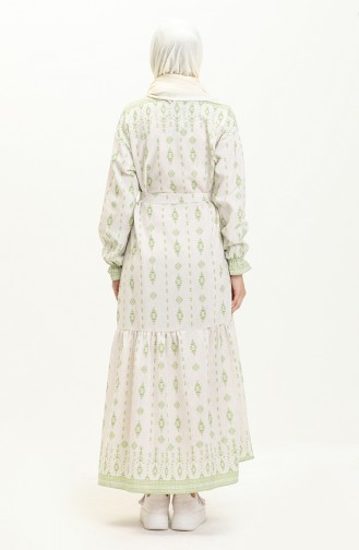 Shirred Hem Linen Dress 40462-02 Beige Pistachio Green 40462-02