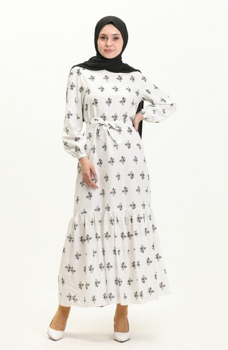 Shirred Hem Dress 40120-01 white Black 40120-01