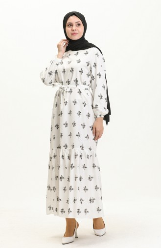 Shirred Hem Dress 40120-01 white Black 40120-01