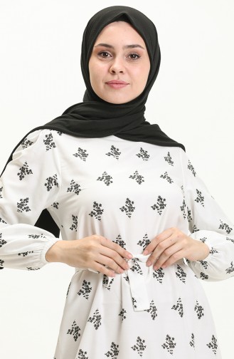 Shirred Hem Dress 40120-01 white Black 40120-01