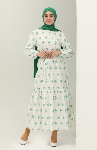 Shirred Hem Dress 40120-03 white Green 40120-03