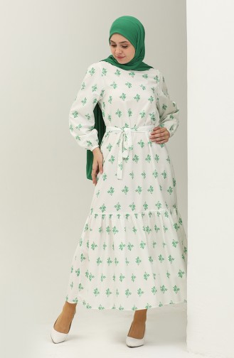 Shirred Hem Dress 40120-03 white Green 40120-03