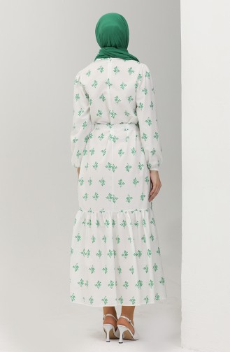 Shirred Hem Dress 40120-03 white Green 40120-03
