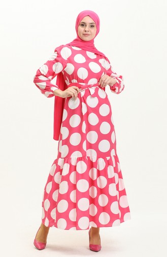Terikoton gepunktetes gemustertes Kleid 41000-01 Rosa 41000-01