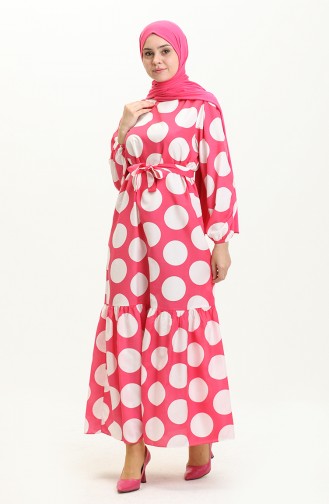 Terikoton gepunktetes gemustertes Kleid 41000-01 Rosa 41000-01