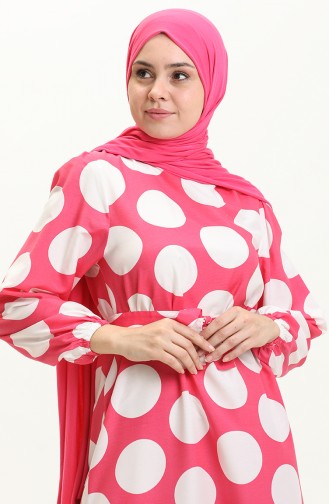 Terikoton gepunktetes gemustertes Kleid 41000-01 Rosa 41000-01