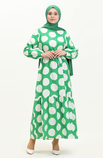 Terikoton gepunktetes gemustertes Kleid 41000-02 Grün 41000-02